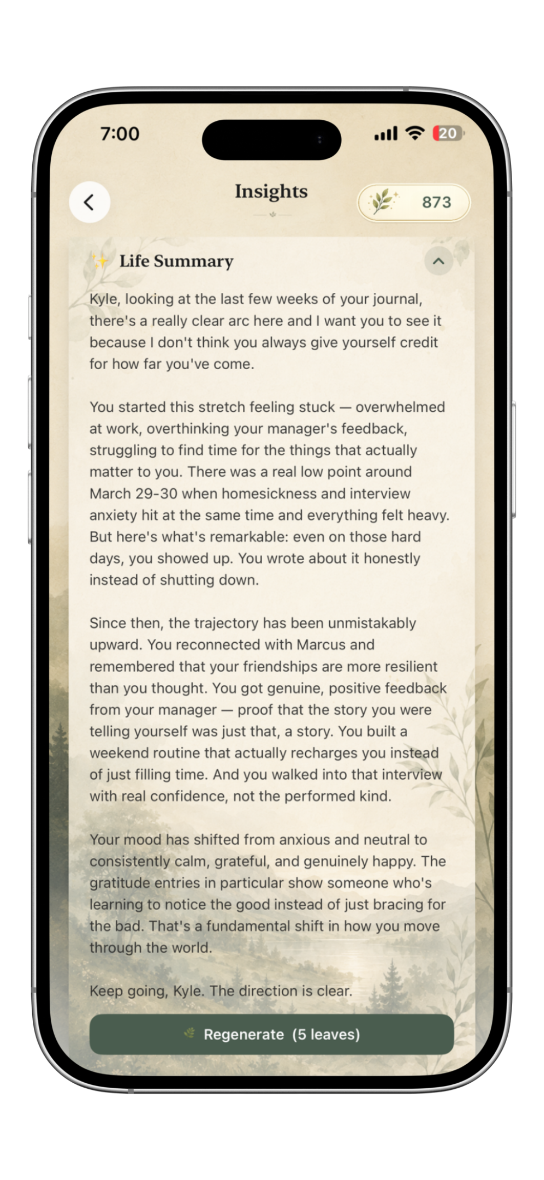 Life Summary — Mindleaf app screen