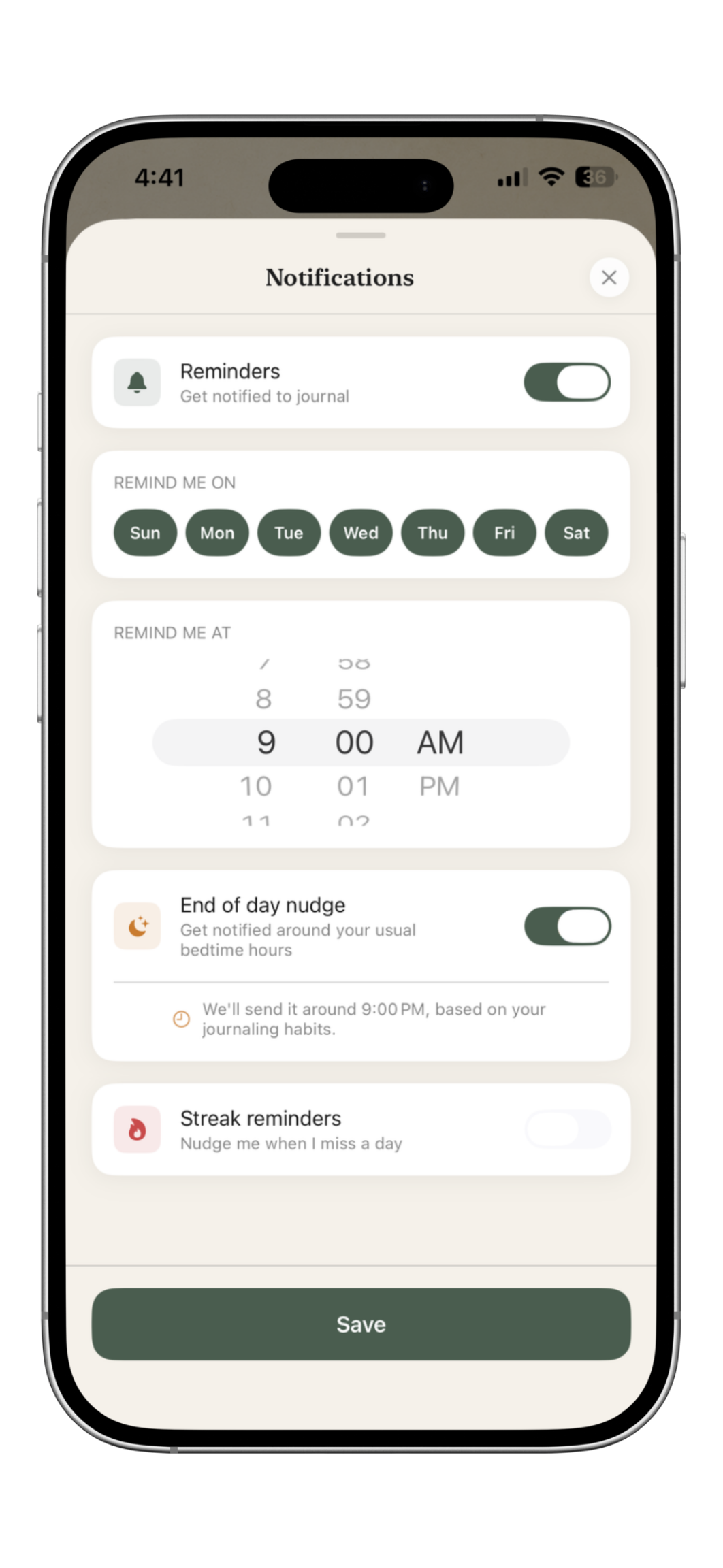 Smart Notifications — Mindleaf app screen